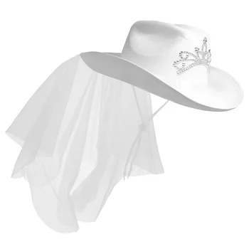 Белая Невеста Ковбойская Шляпа Вуаль Свадебные Вуали Пастушка Девичник Шляпы Свадебная Вечеринка