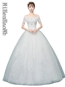 Дешевое Свадебное платье В Корейском стиле с открытыми плечами Свадебное платье Невесты Vestidos De Novia Robe De Mariee
