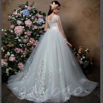 Платья с цветочным узором для девочек на свадьбу, аппликации, блестки, бальное платье, праздничные платья принцессы для Первого причастия