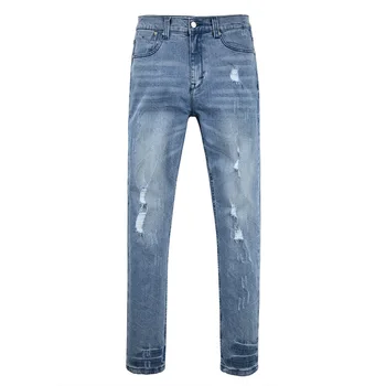Европейские и американские уличные мужские джинсы Y2K, тонкие рваные джинсы, высококачественные мужские брюки