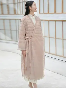 Зимнее национальное ветровое длинное пальто длиной до колен в китайском ретро-стиле с V-образным вырезом и хлопчатобумажной подкладкой