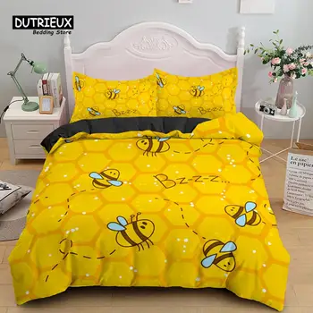 Комплект постельного белья в виде пчелиных сот, Летающая Дикая природа, Геометрический Цветочный Пододеяльник, одеяло Twin King Size из микрофибры с шестигранным ульем