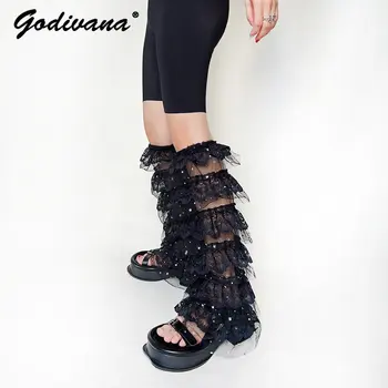 Модные Дизайнерские Черные Чулки с кружевным Тортом Y2g, Носок для ног, можно использовать в качестве Нарукавников, Гетры для Девочек, Сандалии, Сапоги, Длинные Носки