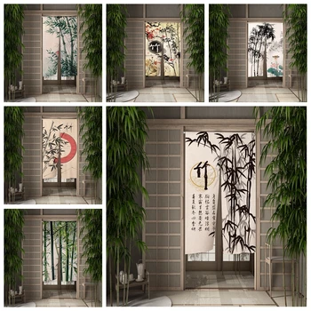 Китайская Бамбуковая картина тушью Дверной занавес Обеденный Кухонный Дверной занавес Японский Перегородочный занавес Драпировка Входной Подвесной полупрозрачный занавес