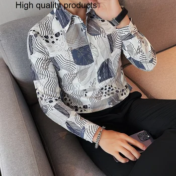 Осенние Новые Модные приталенные рубашки с длинным рукавом с принтом, мужская одежда 2023, Универсальная Удобная Повседневная блузка с цветочным принтом Homme