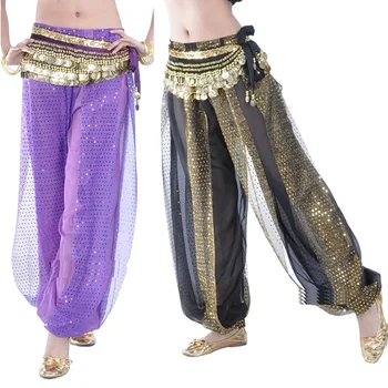 Шаровары для танца живота, Арабский фонарь на Хэллоуин, блестящие брюки, необычные брюки, Индийский танцевальный наряд, свободный размер (пояс для монет в комплект не входит)