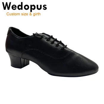 Мужские туфли для танцев сальсы Wedopus, черные кожаные туфли для джазовых танцев на кубинском каблуке, мужские