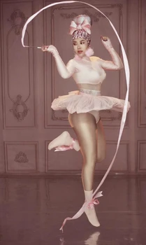 Женское розовое платье-пачка с длинным рукавом, Латиноамериканское балетное боди для джазовых танцев, костюм для выступления певицы из ночного клуба, наряд Dnace
