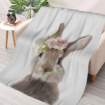 Цветы кролика - Милые животные - Графическое художественное одеяло с 3D принтом, декоративное одеяло для спальни, детское Рождественское одеяло для взрослых