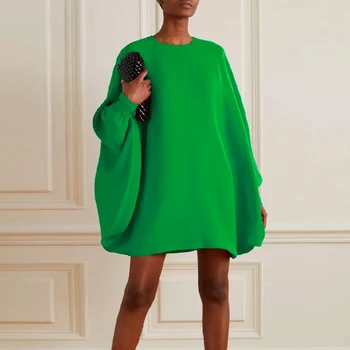Yeezzi/ Весеннее Модное Женское Зеленое Платье, Свободные Простые Длинные Рукава 