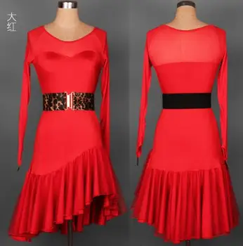 изготовленное на заказ красное платье для латиноамериканских танцев Румба ча-ча-сальса, одежда для соревнований S-XXL из спандекса L016