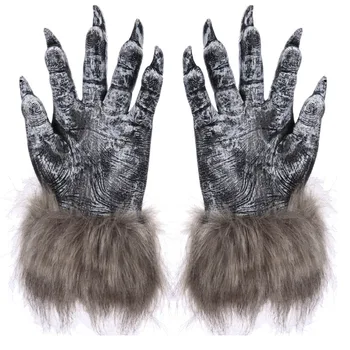 1 пара волчьих перчаток, маска для Хэллоуина, набор масок животных, маскарадный волк-оборотень (Размер: L, цвет: черный)