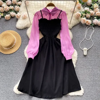 Весеннее новое модное платье-рубашка Трапециевидной формы 2023, Женская повседневная одежда с длинными рукавами, Vestido Feminino J277