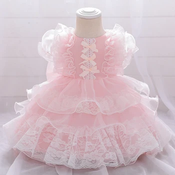 Милое платье в стиле Лолиты Для новорожденных, Пушистое платье для Крещения, Платье на 1 день рождения для маленькой девочки, Свадебные платья Принцессы, платье на Крестины