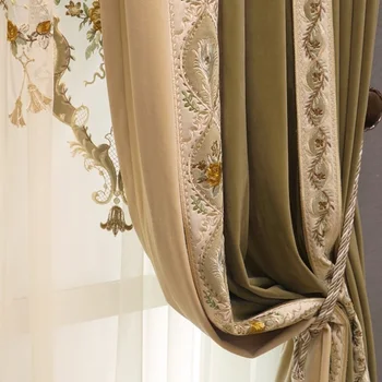 Высококачественные французские бархатные шторы с вышивкой, шторы для гостиной, виллы, Роскошные европейские шторы для спальни