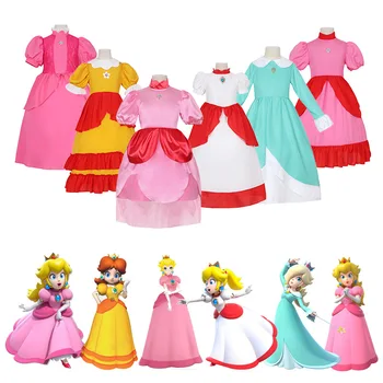 Платье Принцессы Персикового цвета для косплея, игровой костюм для девочек, Костюм для ролевых игр, Одежда для выступлений на День Рождения, Наряды для выступлений на сцене, Детская Карнавальная Маскарадная одежда