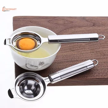 Сепаратор для яиц из нержавеющей стали, кухонное сито с длинной ручкой для идеального отделения яичных желтков