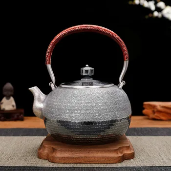 Серебряный чайник из чистого серебра 999 пробы ручной работы с одним длинным носиком китайский ретро чайник из чистого серебра