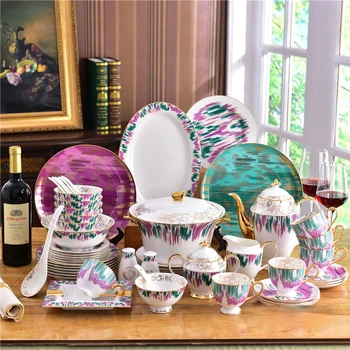 Европейский керамический набор посуды из костяного Фарфора модный креативный красочный полосатый набор посуды для новоселья обеденный набор 접시