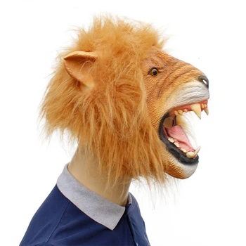 Латексная маска с головой льва и животного на Хэллоуин