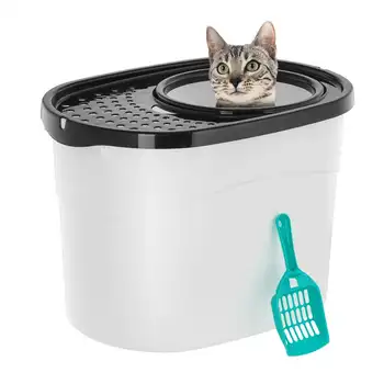 Ящик для кошачьего туалета с верхним входом, Решетчатая крышка для улавливания мусора, Белый/ Черный ящик для мусора с ситечком, большой Ящик для кошачьего туалета Aseo para ga