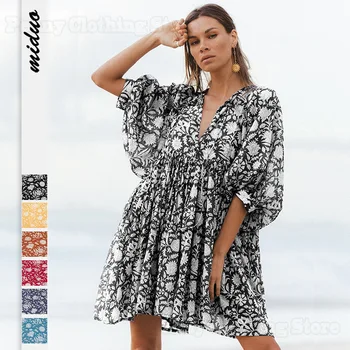 2023 Летнее модное Женское платье с цветочным рисунком, завязанное веревкой, Свободное повседневное хлопчатобумажное платье, юбка для отдыха на море, женская одежда