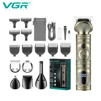 VGR Триммер для волос 6 В 1 Набор Для Стрижки волос Машинка Для Стрижки Носа Бритва Триммер для тела Профессиональный Перезаряжаемый Металлический Винтажный V-106