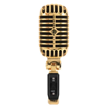 Профессиональный проводной Винтажный Классический микрофон Динамический вокальный микрофон Микрофон для караоке в прямом эфире (золотой)