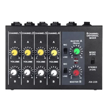 8-канальный Аудиомикшер AM-228 DJ-Оборудование ультракомпактный Металлический Моно-Стерео с Низким уровнем Шума с Кабелем адаптера Питания Аудиомикшер