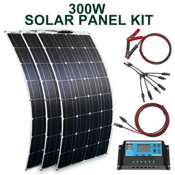 комплект солнечных панелей и 300 Вт 200 Вт 100 Вт гибкие солнечные панели 12 В 24 В высокоэффективный модуль зарядного устройства