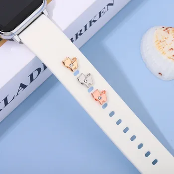 Милый мультяшный кот Украшает ремешок-гвоздик для Apple Watch Band Подвески Металлический Циркон Подвеска в виде животного Гвозди Модные ювелирные изделия Подарок