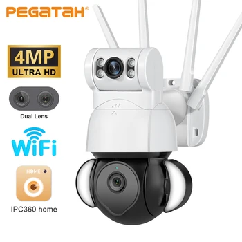 PEGATAH 4MP PTZ IP-камера с двумя Объективами, Умный Прожектор, Распознавание Цвета Человеком, Ночное Видение, Наружное Видеонаблюдение, Wifi, Камера Видеонаблюдения