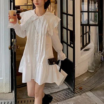Белое Мини-платье Женское Корейское Цельнокроеное платье 