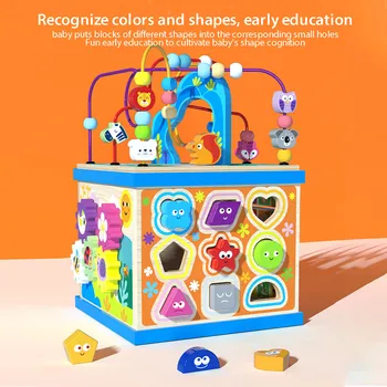 Развивающая игрушка Монтессори, деревянный многоцелевой центр активности, Кубики, познавательные игрушки для детей, цвет и форма, Забавный подарок на день рождения
