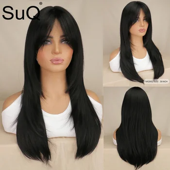Искусственные парики SuQ для женщин, Волнистые Парики из натуральных волос с челкой, Парики из термостойкого волокна для волос Balayage