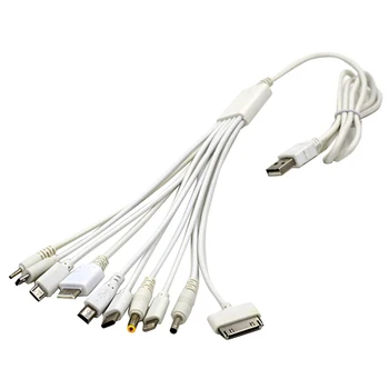 1шт 10 В 1 Контактный Многофункциональный кабель для зарядки с несколькими головками, Белый Универсальный USB-кабель для передачи данных, Проводное Зарядное устройство многоцелевого назначения