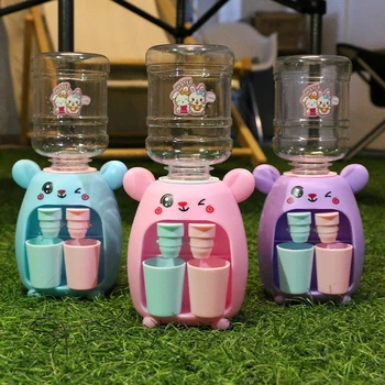 Мини-детская игрушка с двойным диспенсером для воды с милым розовым Синим цветом, Холодная/теплая Вода, Сок, Молочный питьевой фонтанчик, имитация кухонных игрушек