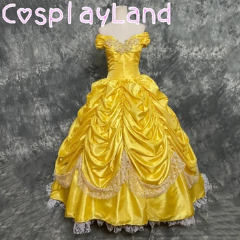 Роскошное платье принцессы, Косплей-костюм на Хэллоуин, Карнавальная вечеринка, бальное платье с рыбьим хвостом, платье с нижней юбкой, желтое платье на шнуровке