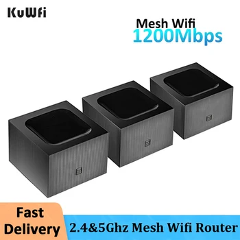 KuWFi 1200 Мбит/с Сетчатый WiFi-маршрутизатор Беспроводной маршрутизатор 2,4 и 5 ГГц Сетевой расширитель для всего дома Интеллектуальный Распределительный сетевой Ретранслятор
