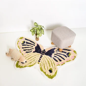 Милый мультяшный ковер с бабочками для детской комнаты, мягкий неправильной формы коврик для спальни, прикроватный бытовой впитывающий коврик