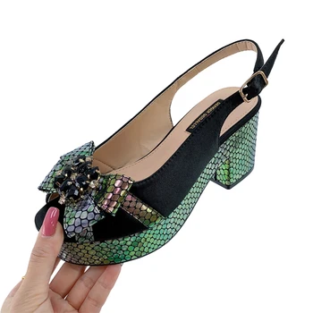 2023 Нигерийские Черные женские вечерние туфли на высоком Каблуке с Бабочками и бриллиантами Модные летние Сандалии Свадебная женская обувь