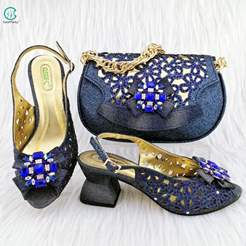 QSGFC2023 Итальянская Обувь, сумка, соответствующий комплект, Обувь для Пригородных Поездок на толстом каблуке, Украшенная кристаллами, Удобные женские Босоножки на высоком каблуке