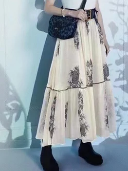 Ретро элегантная газовая юбка с цветочной вышивкой, французская мода, высокая талия, свободные качели, длинная юбка, весна и лето 2023