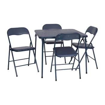 Виниловый набор Flash Furniture из 5 предметов, складной игровой стол и стул, темно-синий/коричневый по желанию