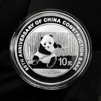 2014 Китай CCB 60th 1 унция Ag.999 Серебряная памятная монета с пандой в слитках 10 юаней UNC