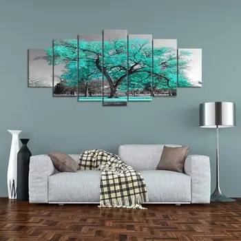 Пейзаж с зеленым деревом Без рамки, черно-белый, 5 шт., картина на холсте, Настенная художественная роспись, Декор стен для гостиной