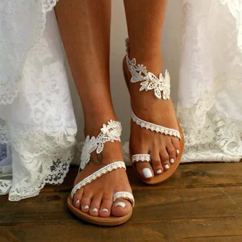 Повседневная женская обувь с открытым носком на плоской подошве в богемном стиле, сандалии с цветочным узором, женская летняя обувь 2023, международная торговля, большие размеры