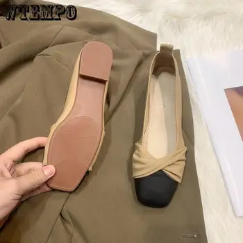 Кожаная женская рабочая обувь Mary Jane с квадратным носком на плоской подошве в стиле Ретро С мелким носком, простая повседневная Женская Корейская мода оптом