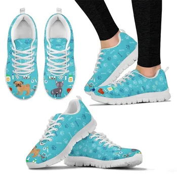 Сетчатые кроссовки с милым принтом Собаки и кота, Женская спортивная обувь для бега, Весенне-летние женские кроссовки на плоской подошве, Повседневная обувь Feminino Zapatillas