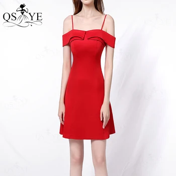 Красные короткие платья для выпускного вечера 2021, эластичное вечернее платье трапециевидной формы на бретельках, вечерние платья с короткой застежкой-молнией, красное вечернее платье с воротником-стойкой